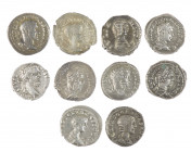 Ancient coins in lots - Roman coinage - A small collection of Roman silver Denarii: Sept. Severus (2), Elegabalus, Julia Domna, Julia Soaemias, Geta, ...