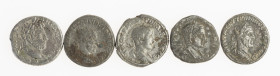 Ancient coins in lots - Roman coinage - Small lot with 5 Alexandrinian bi. Tetradrachms: Caracalla, Traianus Decius etc. - in total 5 pieces in avg. a...