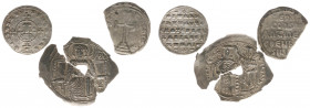 Ancient coins in lots - Byzantine coinage - A small lot with 3 Byzantine coins: a Bi. Trachy (c. AD 1200, almost broken), a Miliaresion (c. AD 800, te...
