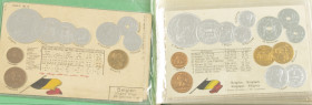 Coin related objects - Album postcards, mostly 'coin series' with coin images in gold/silver relief (incl. Netherlands)