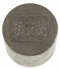 Coin related objects - Upward die ('ponsoenstempel') for a postage stamp-shaped medal 45x33 mm showing the crowned coat of arms of Enschede carried by...