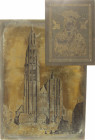 Etched brass plate showing the Cathedral of Our Lady in Antwerp 1649 after Wenzel Hollar 33x46 cm - added etched plate 'Madonna and Child'