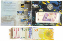 Netherlands - Box banknotes Netherlands among which 50 Gulden 1982 Zonnebloem, 100 Gulden 1970 De Ruyter, Aruba set 5 Florin 1990 + 25 Florin coin 199...