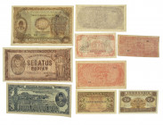 Indonesia - Small box banknotes Indonesia 1945-1949 including 1/2 Rupiah + 2½ Rupiah 1947, 10 New Cents 1949 Red, etc. - Total 9 pcs.