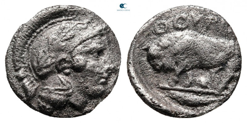 Lucania. Thourioi circa 443-400 BC. 
Diobol AR

12 mm, 1,13 g



very fin...
