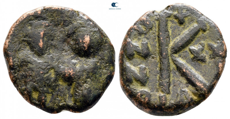 Heraclius with Heraclius Constantine AD 610-641. Constantinople
Half Follis or ...