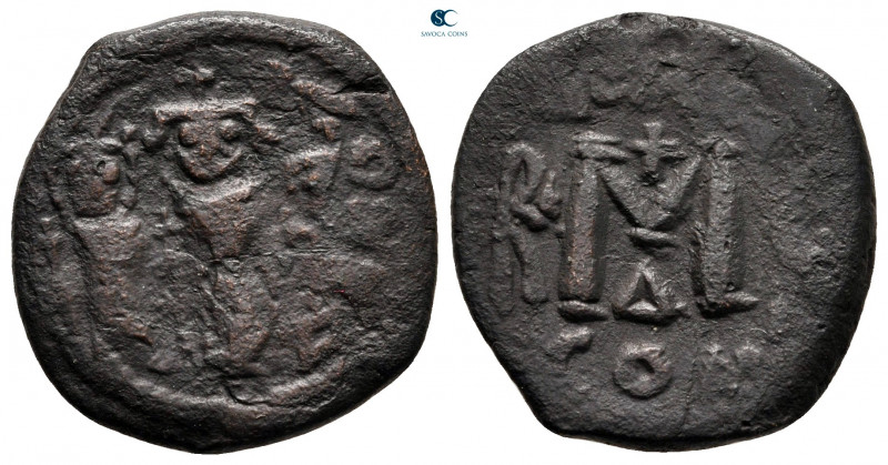 Heraclius, with Martina and Heraclius Constantine AD 610-641. Constantinople
Fo...