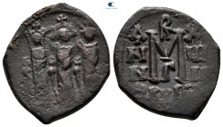 Heraclius, with Martina and Heraclius Constantine AD 610-641. Constantinople. Follis or 40 Nummi Æ
