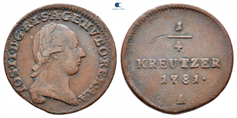 Austria. Joseph II AD 1765-1790.
1/4 Kreuzer CU

18 mm, 1,96 g



nearly ...