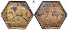 Belgian Colonies.  AD 1943.  2 Francs CU