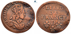 France. Louis XIV 'the Sun King' AD 1643-1715. Liard de France CU