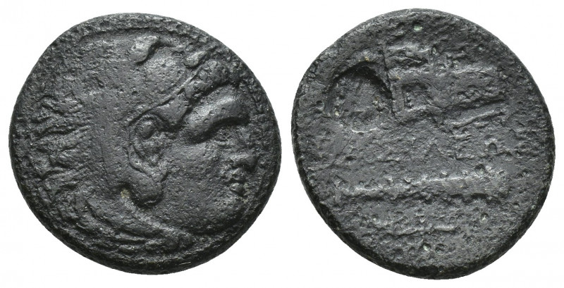 Alexander III (336-323 BC) AE 5.6gr, 20.2mm. Obv: Head of Heracles right, wearin...