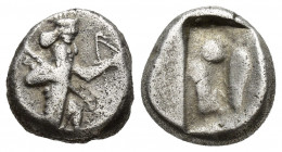 Lydia, Persian Kings. 450-330 BC. AR Siglos, 4.5gr, 13.2mm. Obv: archer kneeling r holding spear and bow. Rev: quadripartite punch.