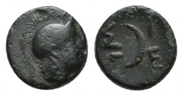 TROAS, Sigeion, c. 4th-3rd centuries BC. Æ 9.2mm, 1.2g. Obv: Helmeted head of Athena r. Rev: Ethnic and crescent.