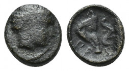 Greek Coins , 0.9gr, 9.3mm. Obv: head of Apollo (?). Rev: bow and quiver.