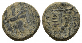 Phrygia, Apameia, civic issue c. 88-40 BC. AE 15.6mm, 3.4gr. Kephiso- and Skau-, magistrates. Obv: Turreted bust of Artemis–Tyche right. Rev: AΠAM ΚΕΦ...