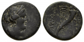 Phrygia, Laodikeia, after 133 BC. AE 19mm, 5.8 gr. Obv: Laureate, draped bust of Laodice or Aphrodite right. Rev: ΛAOΔIKEΩN, single cornucopiae, caduc...