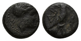 Troas, Abydos. Civic coinage. AE 10.1mm, 1.3gr. Obv: Laureate head of Apollo right. Rev: ABY, eagle standing right, wings closed, arrow in bow to righ...
