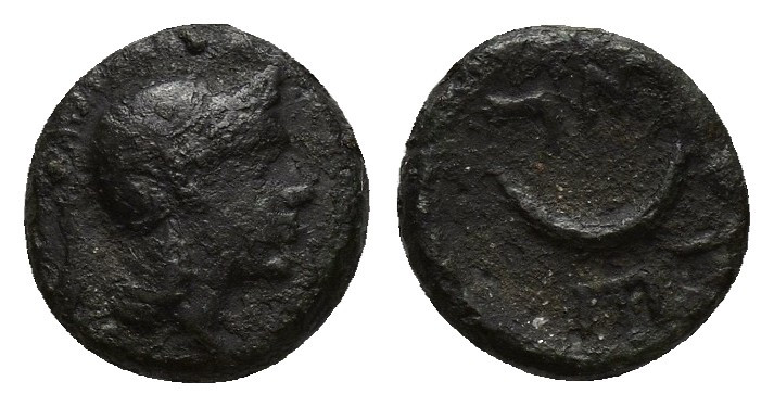 Troas, Sigeion, c. 4th-3rd centuries BC. Æ 8.7mm, 0.8g. Obv: Helmeted head of At...