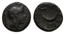 Troas, Sigeion, c. 4th-3rd centuries BC. Æ 8.7mm, 0.8g. Obv: Helmeted head of Athena r. Rev: Ethnic and crescent.