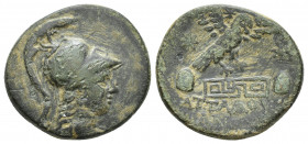 PHRYGIA. Apameia. AE 22.4mm, 6.5g. Attaloy and Bianoros, magistrates. Circa 88-40 BC. Obv: Helmeted bust of Athena right. Rev: AΠΑΜΕΩN / ATTAΛOY / BIA...