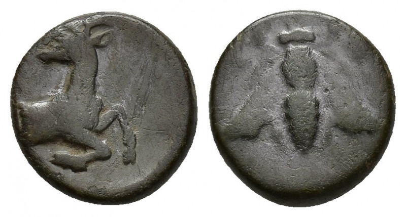 Ionia, Ephesus. 12.1mm, 1.6gr. Obv: Bee, E-Φ to left and right. Rev: Stag recumb...
