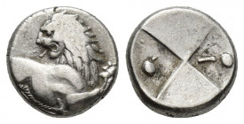 THRACE, Chersonesos. Circa 386-338 BC. AR Hemidrachm (12mm, 2.3 g). Forepart of lion right, head left / Quadripartite incuse square with alternating r...