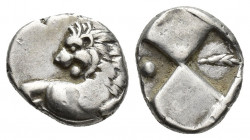 THRACE, Chersonesos. Circa 386-338 BC. AR Hemidrachm (13.7mm, 2.4 g). Forepart of lion right, head reverted / Quadripartite incuse square with alterna...