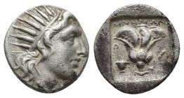 ISLANDS off CARIA, Rhodos. Rhodes . Circa 170-150 BC. AR Drachm (15mm, 3 g). Mnemon, magistrate. Radiate head of Helios right / Rose with bud to right...