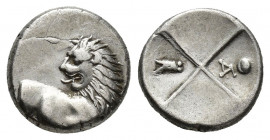 THRACE, Chersonesos. Circa 386-338 BC. AR Hemidrachm (12.2mm, 2.3 g). Forepart of lion right, head left / Quadripartite incuse square with alternating...