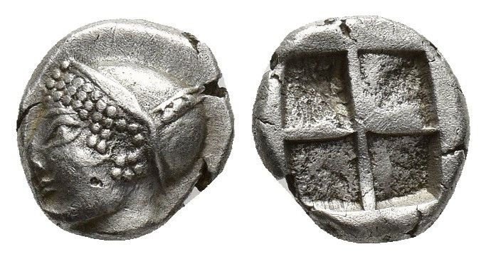 Greek IONIA, Phokaia. Circa 625/0-522 BC. 1.4g 8.3mm AR Obol Female/ Athena head...