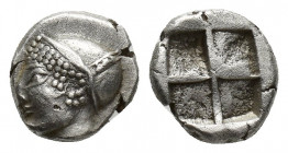Greek IONIA, Phokaia. Circa 625/0-522 BC. 1.4g 8.3mm AR Obol Female/ Athena head left, wearing helmet or close fitting cap Quadripartite incuse square...