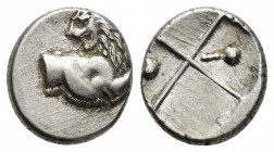 THRACE, Chersonesos. Circa 386-338 BC. AR Hemidrachm (13.2mm, 2.5 g). Forepart of lion right, head left / Quadripartite incuse square with alternating...