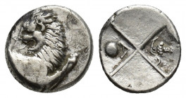 THRACE, Chersonesos. Circa 386-338 BC. AR Hemidrachm (11.7mm, 2.3 g). Forepart of lion right, head reverted / Quadripartite incuse square with alterna...