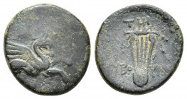 Ionia, Teos. 3rd century B.C. Æ (18.5 mm, 4.2 g). Griffin springing right / THI, chelys.
