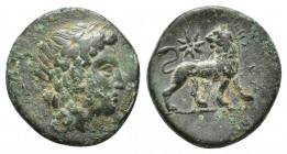 Ionia, Miletos, c. 350-325 BC. Æ 16mm, 3.2g. Laureate head of Apollo r. R/ Lion standing r., head l.; star above.