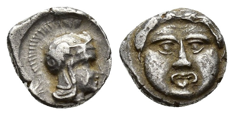 Pisidia. Selge. circa 350-300 BC. Obol AR 9.7mm., 0.8gr. Facing gorgoneion / Hel...