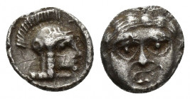 Pisidia - Selge AR Obol - (circa 350-300 BC) 1.1gr - 10.2mm. Facing Gorgoneion / Helmeted head of Athena to right.