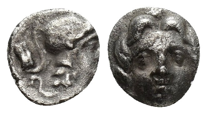 Pisidia. Selge. circa 350-300 BC. Obol AR 8.7mm., 0.9gr. Facing gorgoneion / Hel...