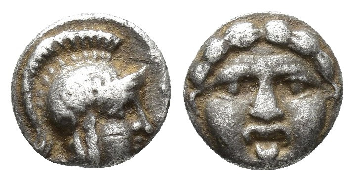 PISIDIA, Selge. Circa 350-300 BC. AR Obol 9.7mm, 1gr. Gorgoneion with protruding...