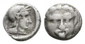 PISIDIA, Selge. Circa 350-300 BC. AR Obol 9.3mm, 0,9gr. Gorgoneion with protruding tongue./ Helmeted head of Athena right.
