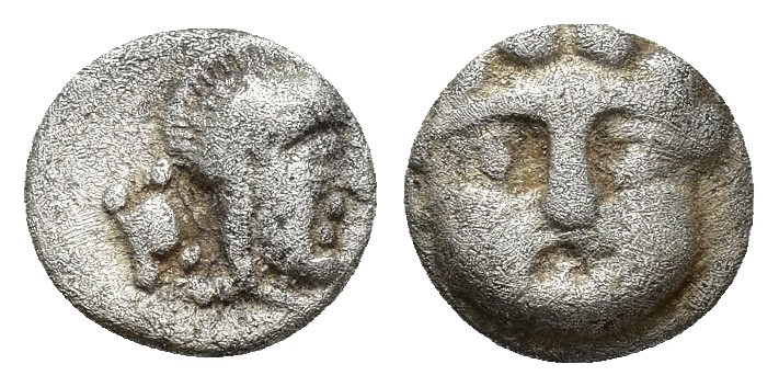 Pisidia, Selge, Obol, 0.9gr, 9.1mm. 350-300 BC Obverse: facing gorgoneion Revers...