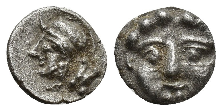 Pisidia, Selge AR Obol. Circa 350-300 BC. 1g. 10.2 mm Facing gorgoneion with pro...