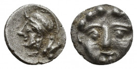 Pisidia, Selge AR Obol. Circa 350-300 BC. 1g. 10.2 mm Facing gorgoneion with protruding tongue. Rev: Head of Athena to left, wearing crested Attic hel...