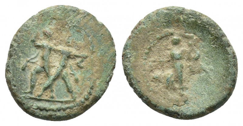 PISIDIA. Etenna. Ae (1st century BC). 2.1gr. 14.3mm. Obv: Two men standing side ...