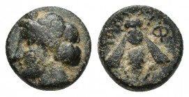 IONIA. Ephesos. Ae (Circa 387-295 BC). 1.5gr. 9.9mm. Obv: Female head left. Rev: EΦ. Bee.