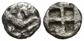 Greek Coins , 3.3g, 13.5mm. Obv: Griffin (?) left foreleg raised, seated to right. Rev: Quadripartite incuse square.