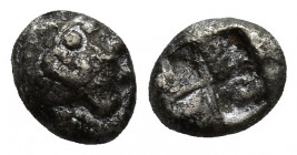 Greek coins , AR 0.9g 6.8mm Obv: Calf or griffin head right Rev: Quadripart incuse square