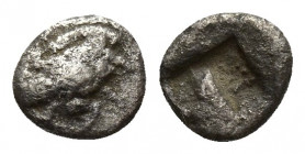 Ionia. Klazomenai circa 500-400 BC. Hemiobol AR 6.7mm., 0,2g. Forepart of winged boar right / Quadripartite incuse square.