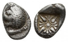 Miletos AR Obol, c. 525-475 BC Miletos, Ionia. AR Obol 8.2mm. 1.2 g. c. 525-475 BC. Obv. Forepart of lion left. Rev. Stellate pattern in incuse square...